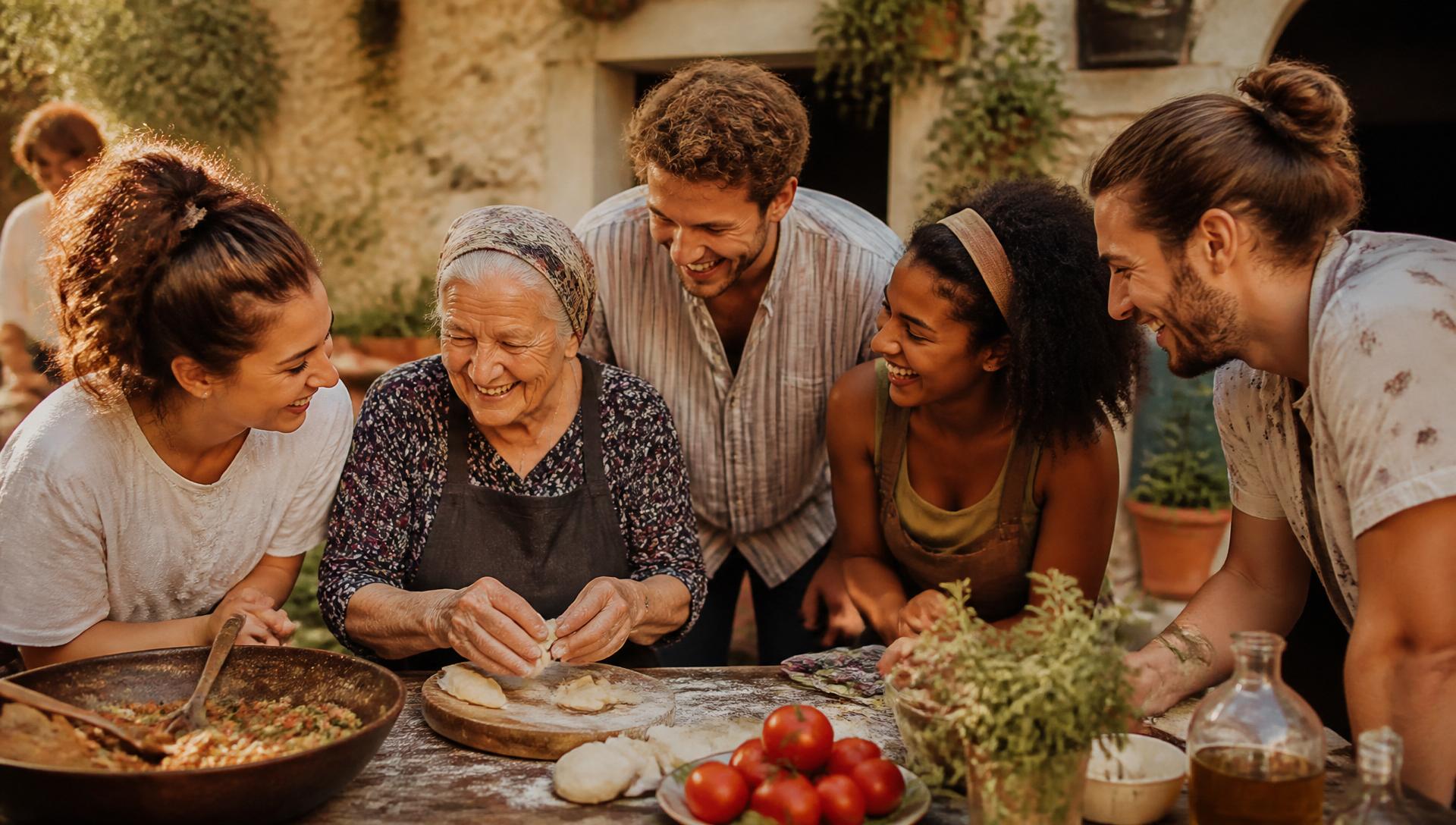 Giovani viaggiatori in un'esperienza autentica con la comunità locale